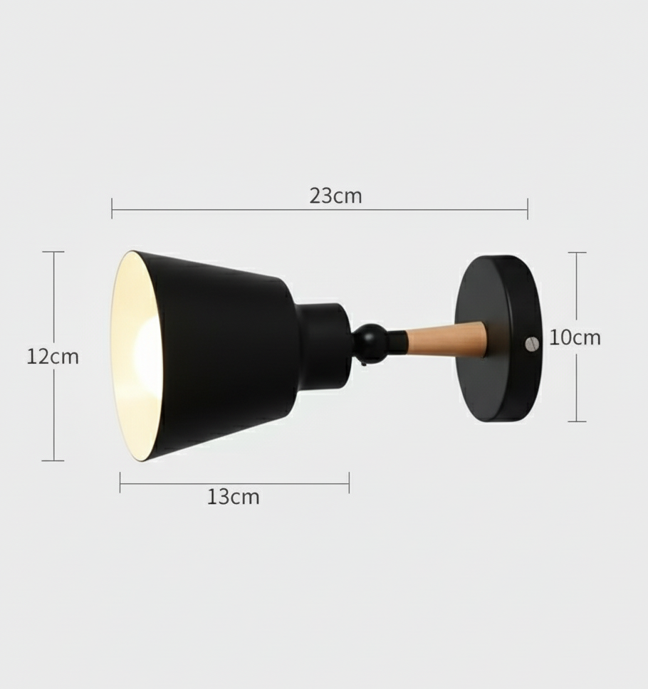 Arandela de Parede Direcionável Preto Fosco com Detalhe em Madeira