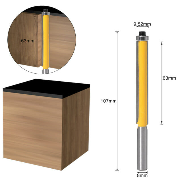 Kit Fresas Retas Longa de 8mm com Rolamento - RouterLong