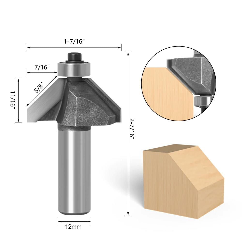 Fresa Chanfro 45 Graus para Tupia Haste 12mm - RouterChamfer