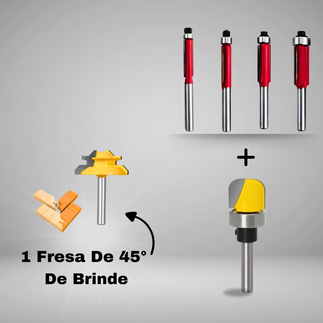 Kit 5 Fresas 6mm + 1 Fresa de 45° de Brinde