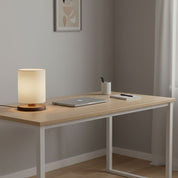 Abajur Luminária de Mesa com Cúpula em Linho Natural - Base em Madeira Pinus