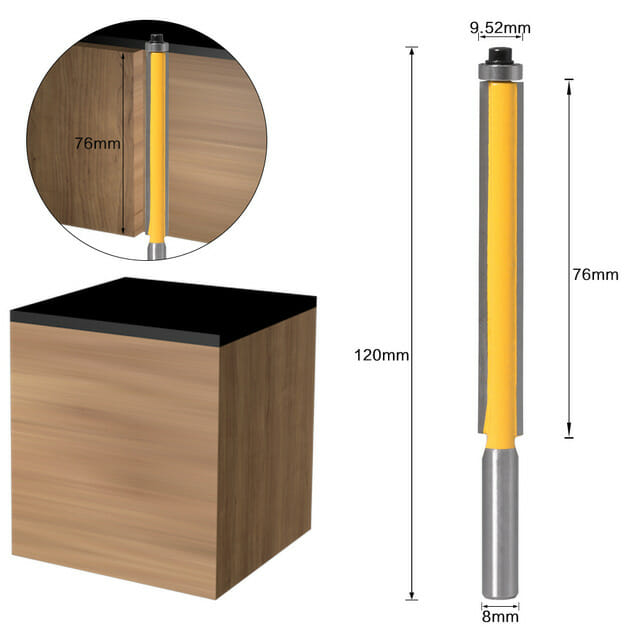 Kit Fresas Retas Longa de 8mm com Rolamento - RouterLong