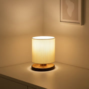 Abajur Luminária de Mesa com Cúpula em Linho Natural - Base em Madeira Pinus