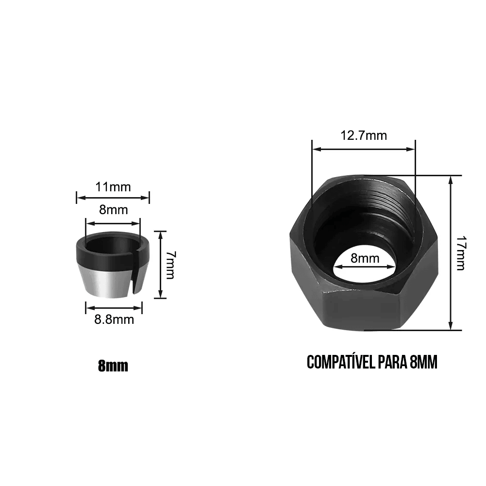 Kit Porca + Pinça para Tupia Laminadora - 6mm, 6.35mm ou 8mm