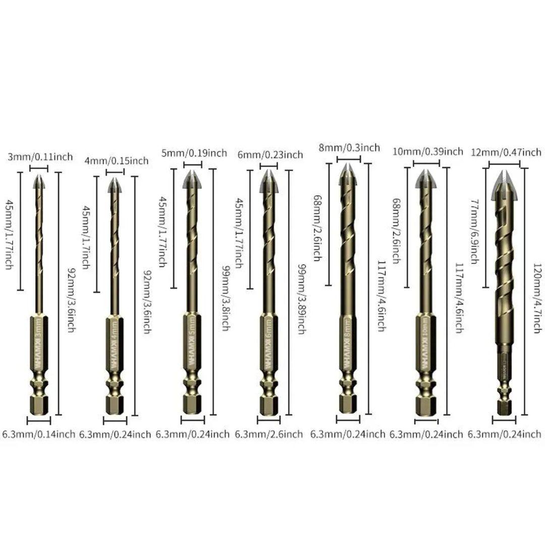 Conjunto de Brocas de Carboneto para Telhas e Vidro - 5/7 Peças