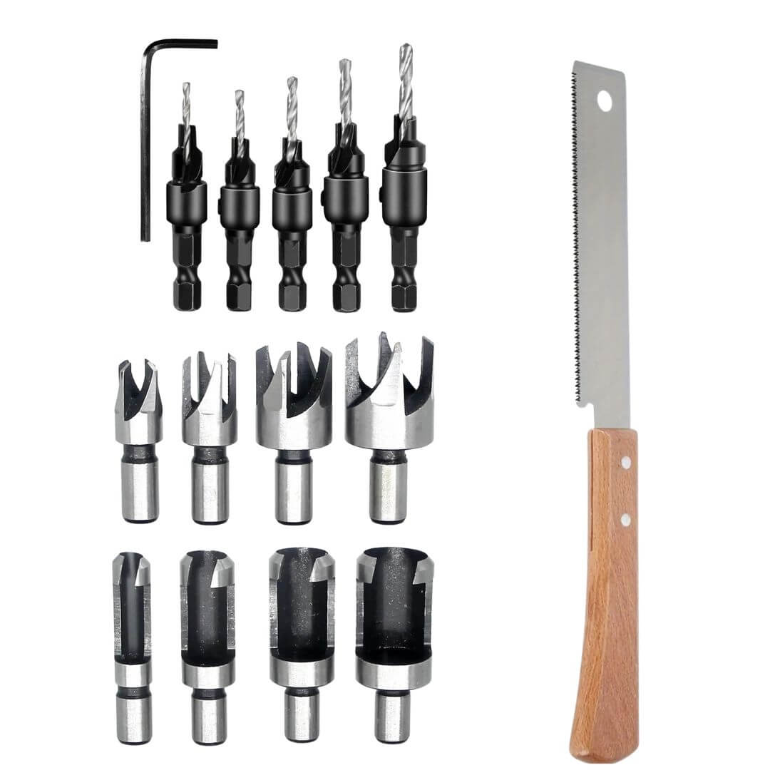 Kit de Brocas para Cavilha e Escareador com Serrote Japonês – 14 Peças - Akada Brasil