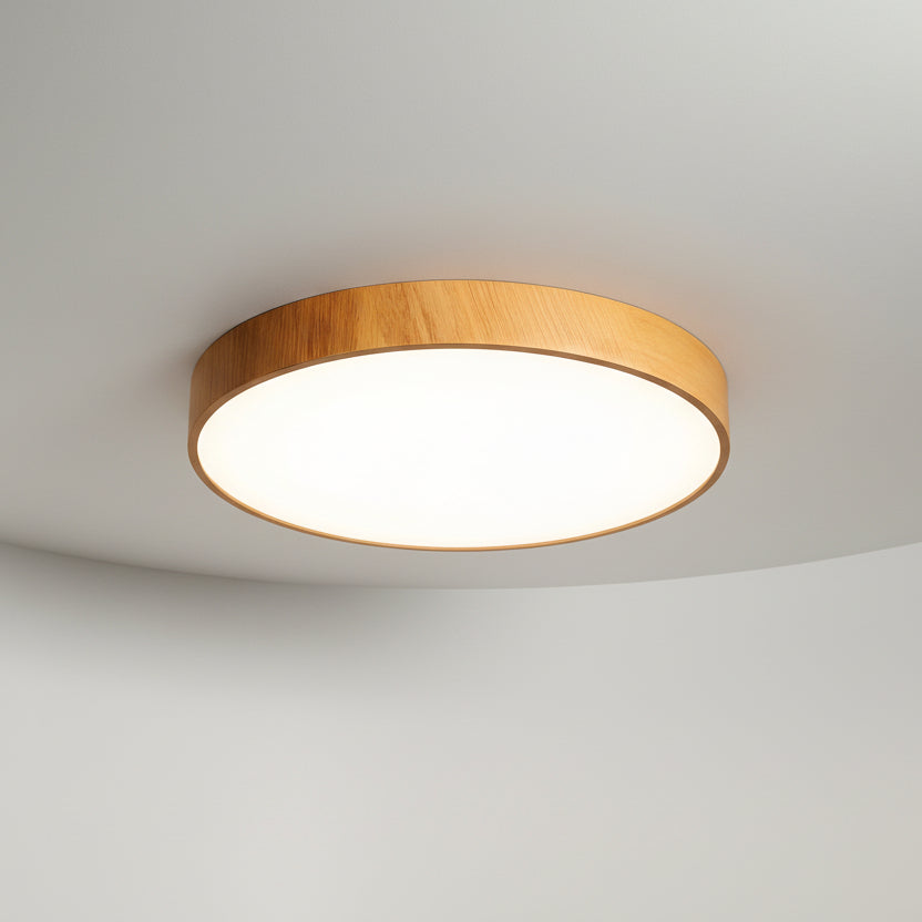 Luminária de Teto LED Plafon Moderna com Detalhes em Madeira.