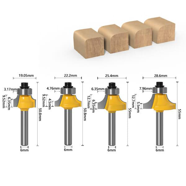 Kit 4 Fresas Quebra Canto de 6mm - RoundRouter