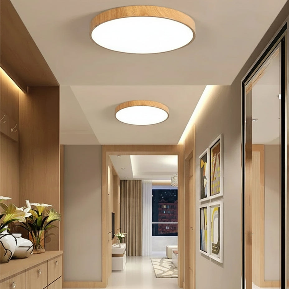 Nordic moderno conduziu a luz de teto luminária redonda com detalhes em madeira para o quarto sala estar estudo corredor decoração interior