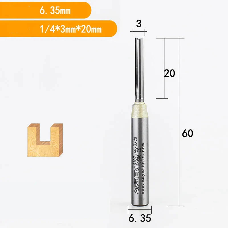Fresa Reta de Tungstênio Arden para Tupia e CNC – Haste 6.35mm 1/4"