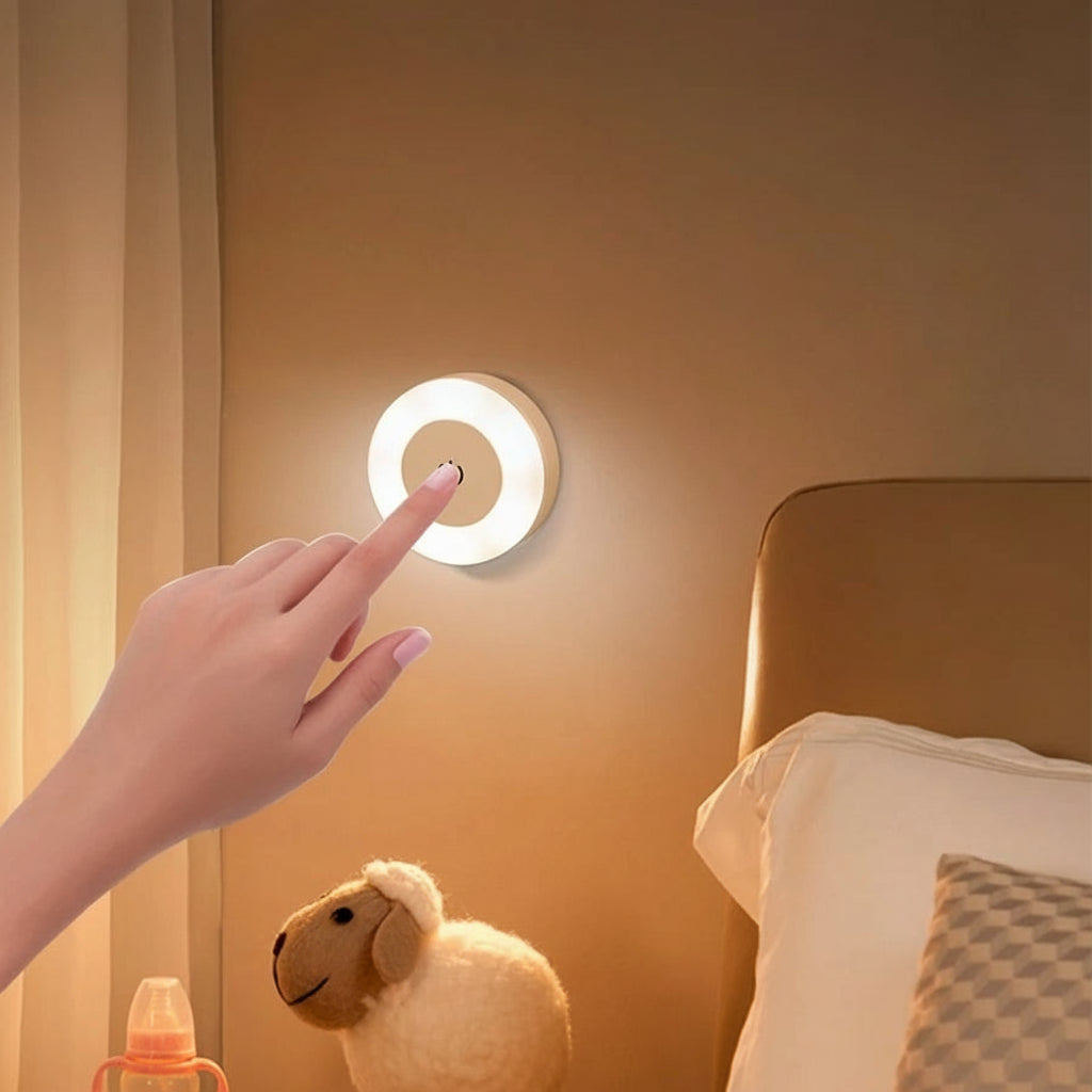 Lâmpada de parede led redonda recarregável luz noturna com interruptor toque regulável luz livro magnético para leitura quarto armário