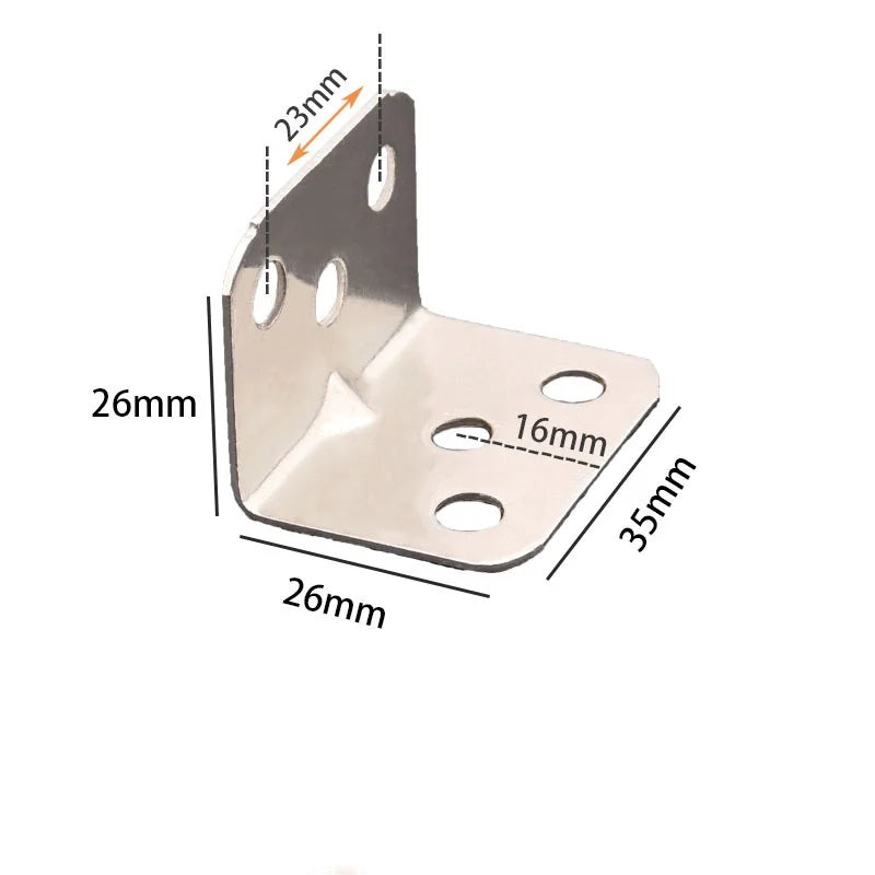 Código de canto em forma de l de aço inoxidável, 20 peças, 90 graus laminado, placa de móveis, hardware, ângulo reto, suporte, armários pequenos