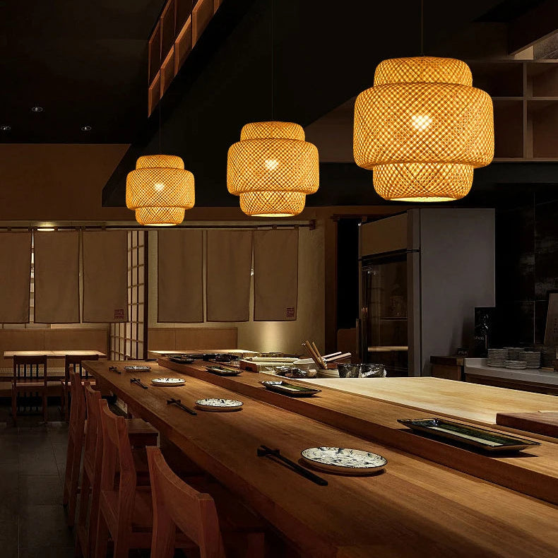 Lanterna de bambu 30cm luminária natural rattan vime e27 led lustres tecidos à mão abajures luminária pendurada luz