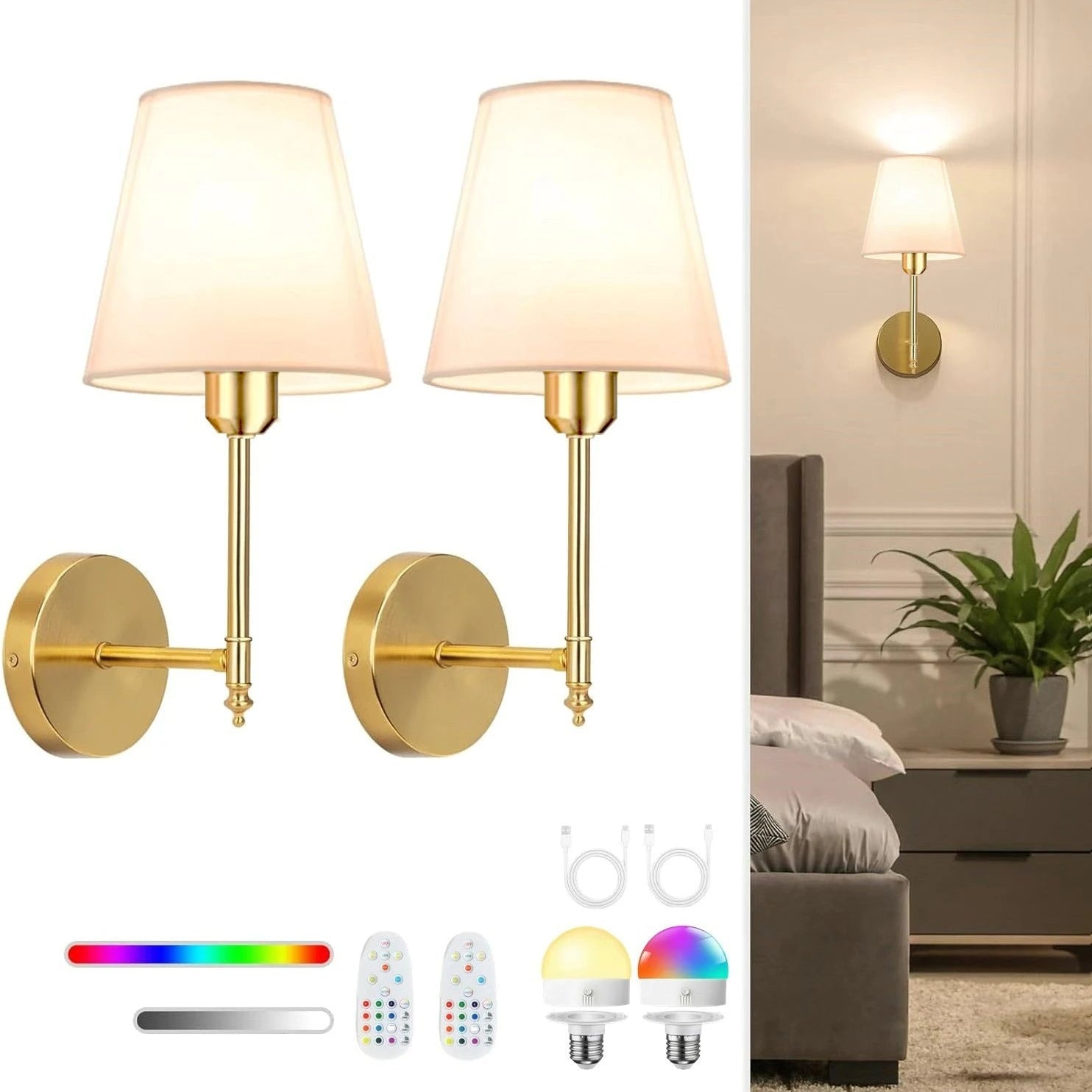 Fita de parede alimentada por bateria recarregável sem fio 4000 Mah Lâmpada removível regulável e controle remoto, lâmpada de parede sem fio de 15 cores para decoração de corredor de quarto e sala de estar