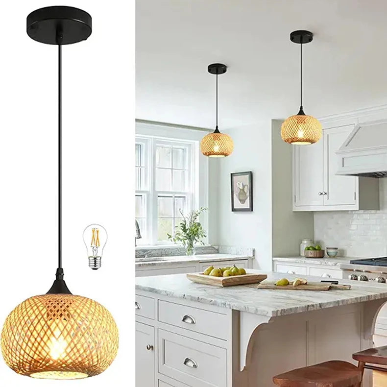 Luminária pendente de bambu, luminária suspensa artesanal de rattan, restaurante, sala de jantar, iluminação interna