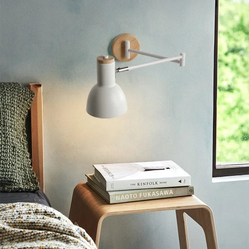 Nordic Swing Longo Braço Sconce Lâmpada, Sala de estar Luz Da Parede, Quarto, Cabeceira De Madeira Maciça, Foyer, Home Indoor Decor