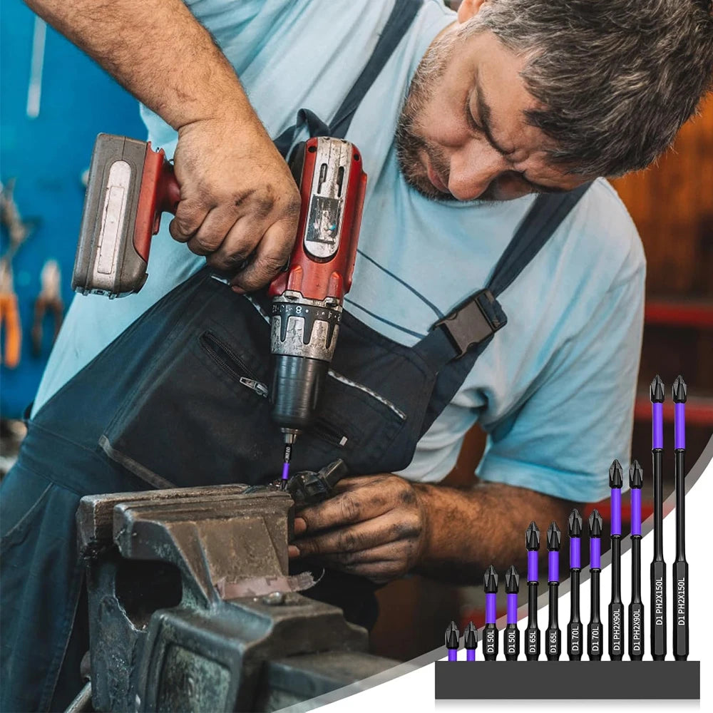 Chave de fenda magnética antiderrapante Bits, Phillips à prova de choque, Impact Bits, Hex Shank, Alloy Steel Bits, Adequado para ferramentas elétricas, 6 pcs, 12 pcs