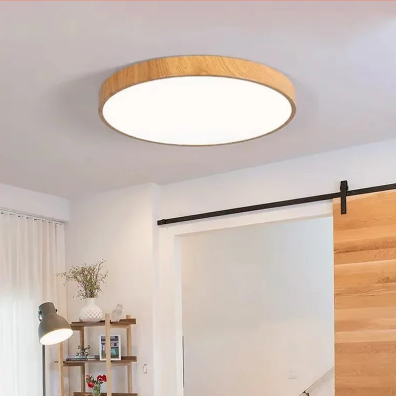 Nordic moderno conduziu a luz de teto luminária redonda com detalhes em madeira para o quarto sala estar estudo corredor decoração interior