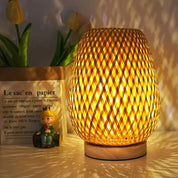Candeeiro de mesa de bambu feito à mão lâmpada de cabeceira de madeira vintage sala de estar decoração luz da noite para o quarto acampamento luz lâmpada de mesa