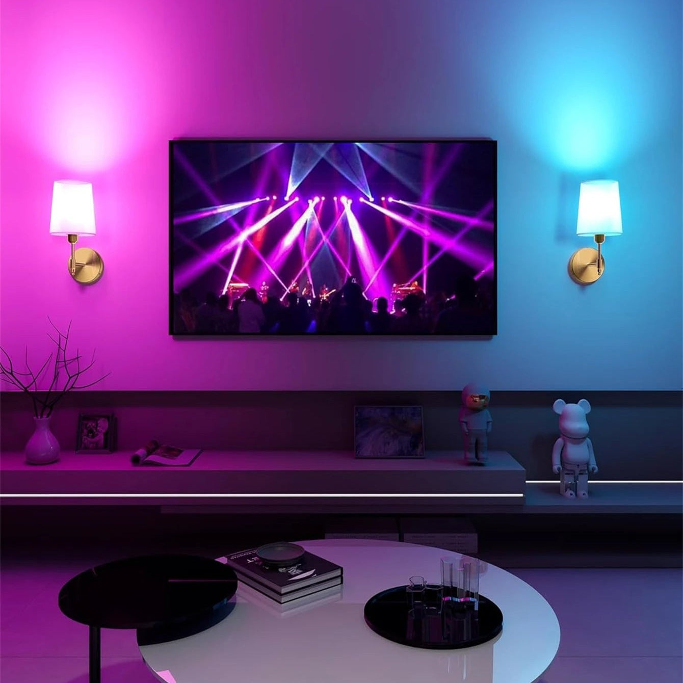 Fita de parede alimentada por bateria recarregável sem fio 4000 Mah Lâmpada removível regulável e controle remoto, lâmpada de parede sem fio de 15 cores para decoração de corredor de quarto e sala de estar