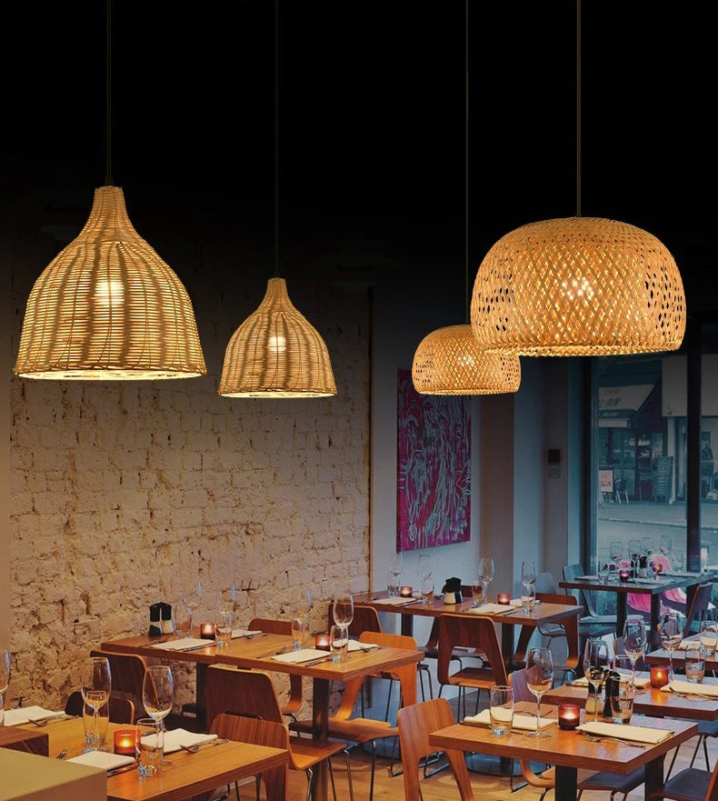 Lanterna de bambu 30cm luminária natural rattan vime e27 led lustres tecidos à mão abajures luminária pendurada luz