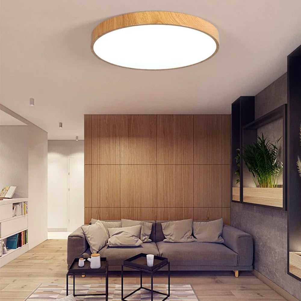 Nordic moderno conduziu a luz de teto luminária redonda com detalhes em madeira para o quarto sala estar estudo corredor decoração interior