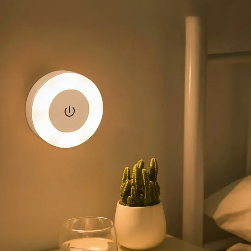 Lâmpada de parede led redonda recarregável luz noturna com interruptor toque regulável luz livro magnético para leitura quarto armário