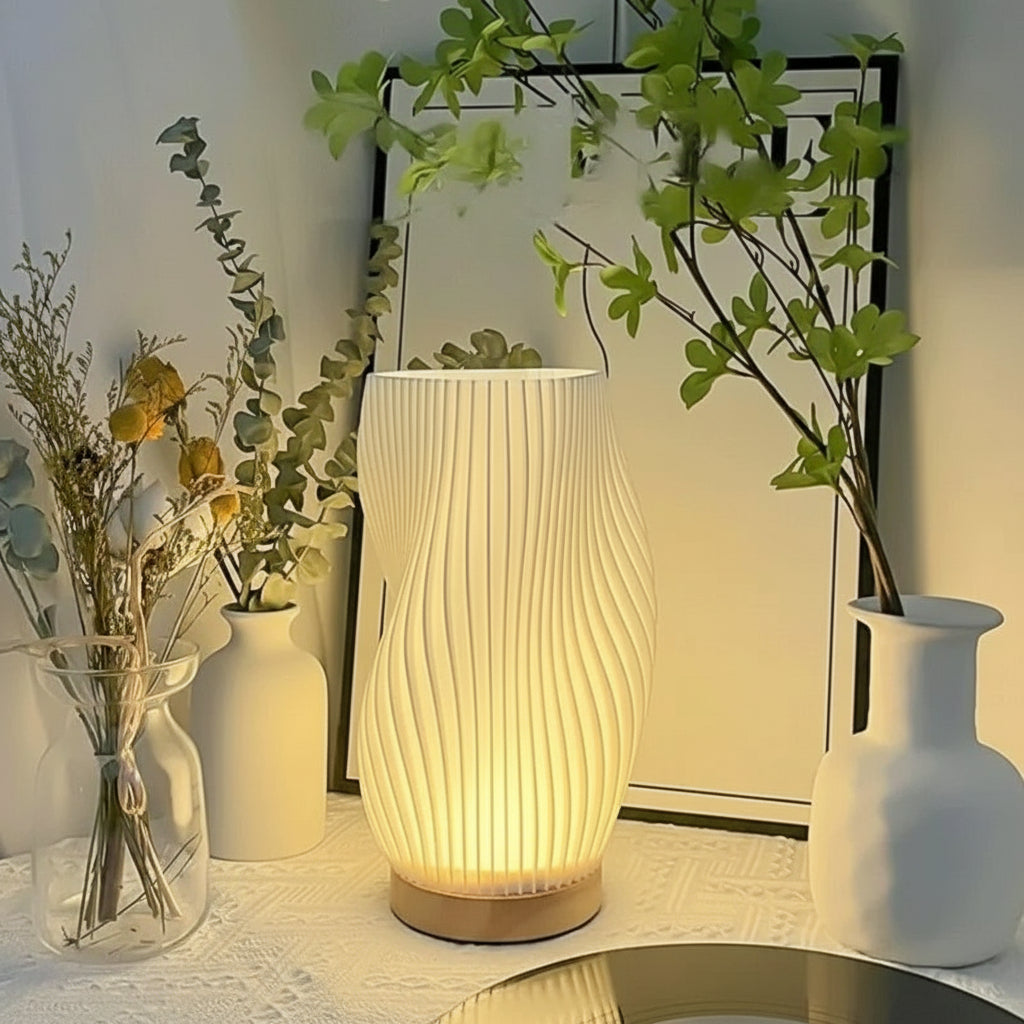 Lâmpada de mesa 3d plissada, lâmpada de cabeceira para quarto, 3 níveis reguláveis, luz noturna led, cafeteria, cartão, assento, atmosfera