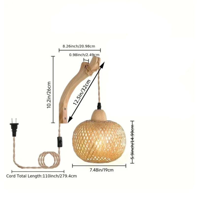 Lanterna de bambu lâmpada de parede natural rattan vime e27 lustres mão-tecido decoração do quarto de bambu abajures luminárias de parede