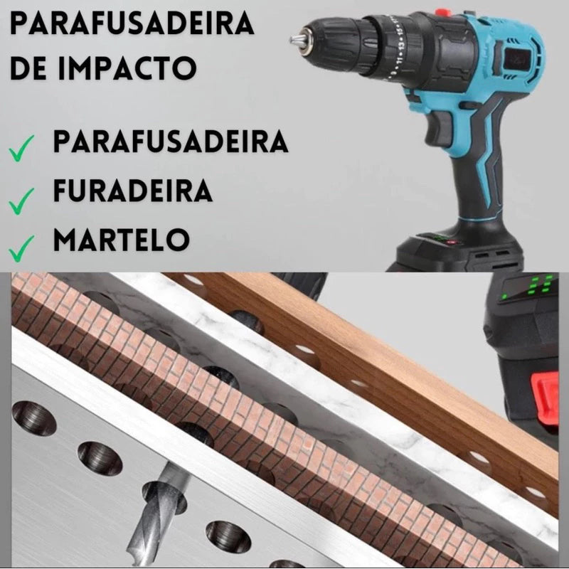 Kit 9 em 1 Multifuncional com Seis Cabeçotes Intercambiáveis – Furadeira, Parafusadeira, Esmerilhadeira, Motosserra, Serra Tico-Tico e Mais