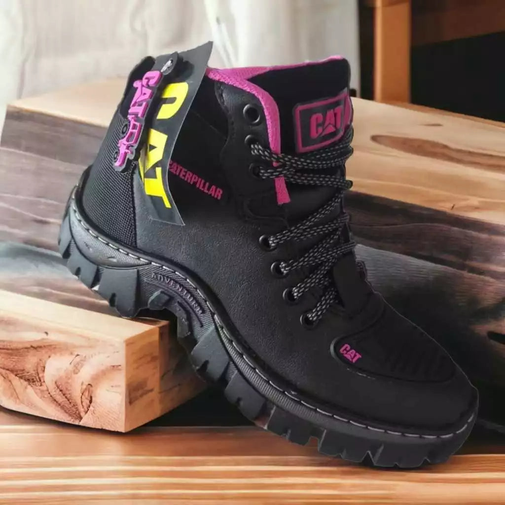 Bota Feminina Adventure Coturno Rosa Motoqueira com Palmilha Gel