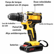 Furadeira e Parafusadeira de Impacto 21V - 2 Baterias 6500mAh