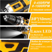 Furadeira e Parafusadeira de Impacto 21V - 2 Baterias 6500mAh