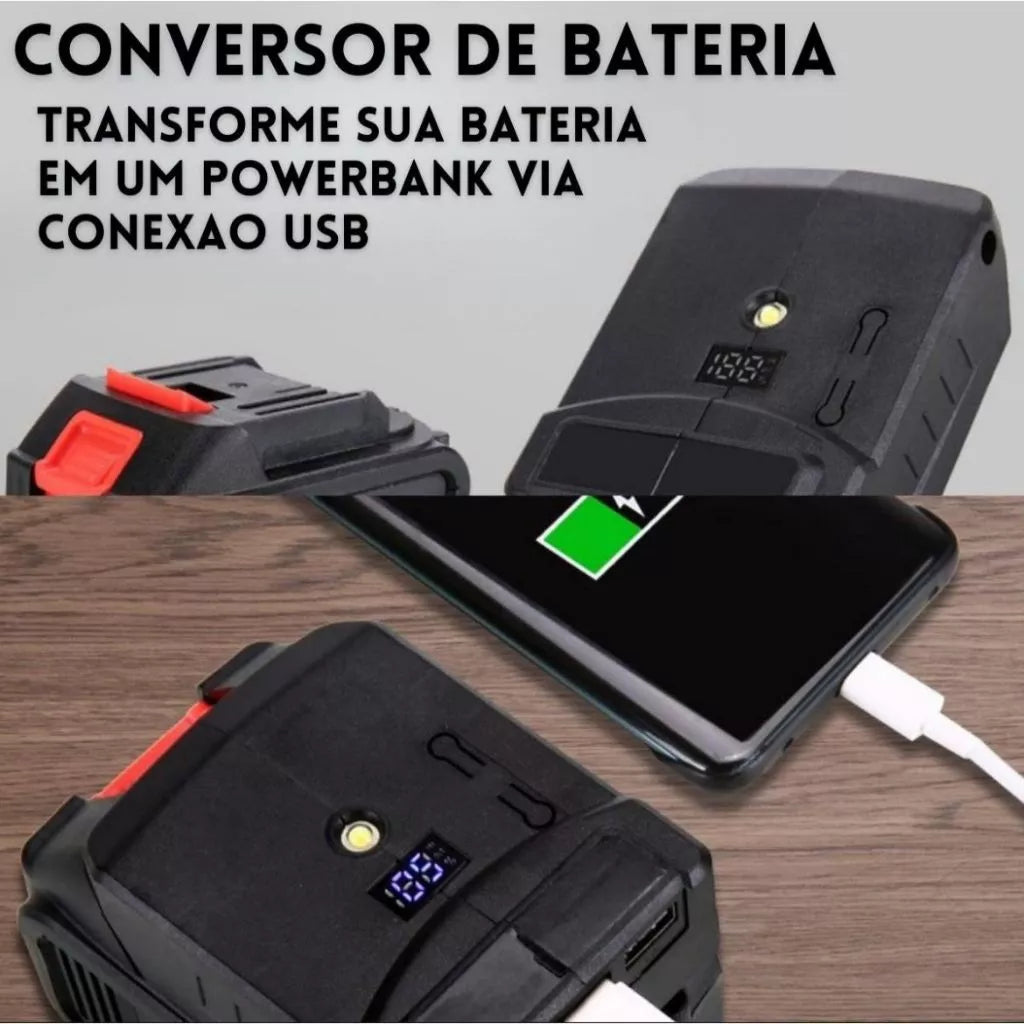 Kit 9 em 1 Multifuncional com Seis Cabeçotes Intercambiáveis – Furadeira, Parafusadeira, Esmerilhadeira, Motosserra, Serra Tico-Tico e Mais