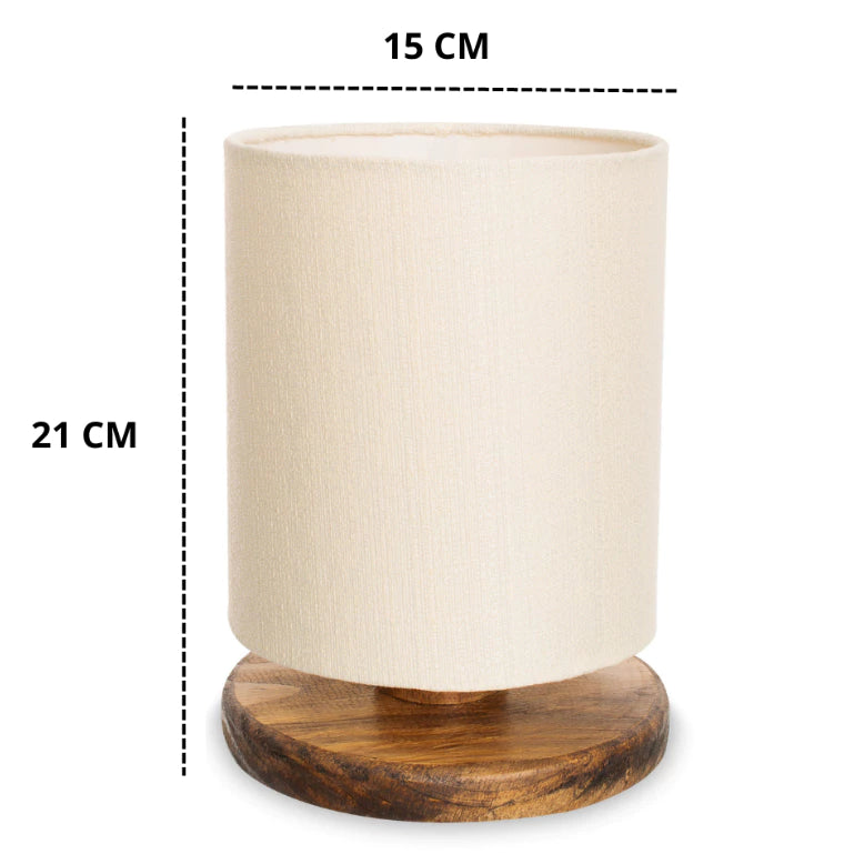 Abajur Luminária de Mesa com Cúpula em Linho Natural - Base em Madeira Pinus