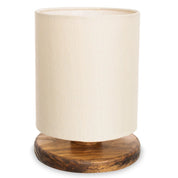 Abajur Luminária de Mesa com Cúpula em Linho Natural - Base em Madeira Pinus