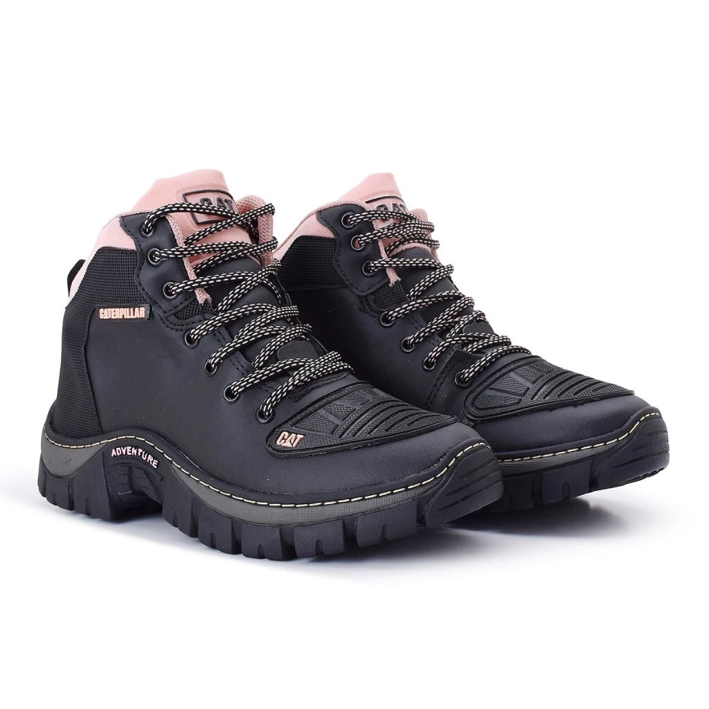 Bota Feminina Adventure Coturno Rosa Motoqueira com Palmilha Gel