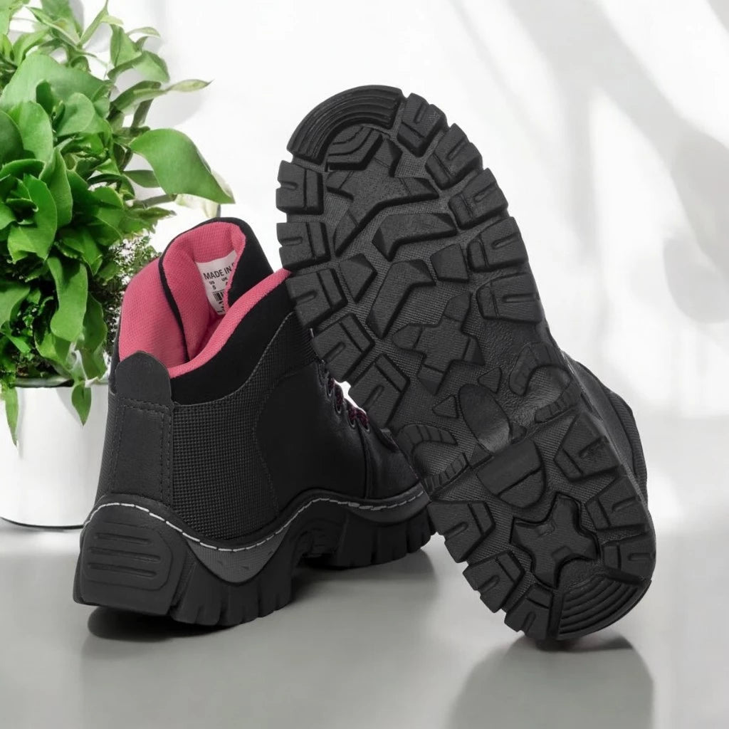 Bota Feminina Adventure Coturno Rosa Motoqueira com Palmilha Gel