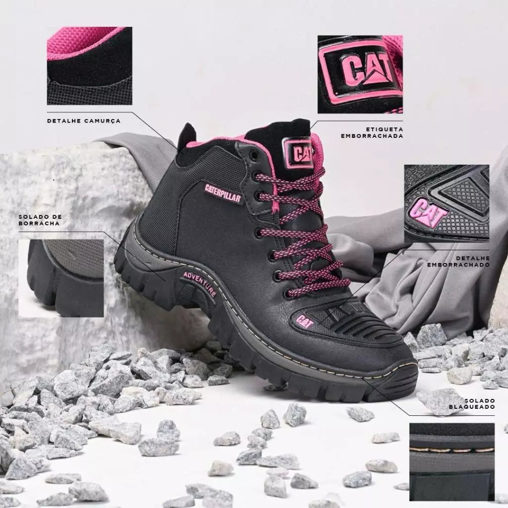 Bota Feminina Adventure Coturno Rosa Motoqueira com Palmilha Gel