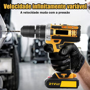 Furadeira e Parafusadeira de Impacto 21V - 2 Baterias 6500mAh