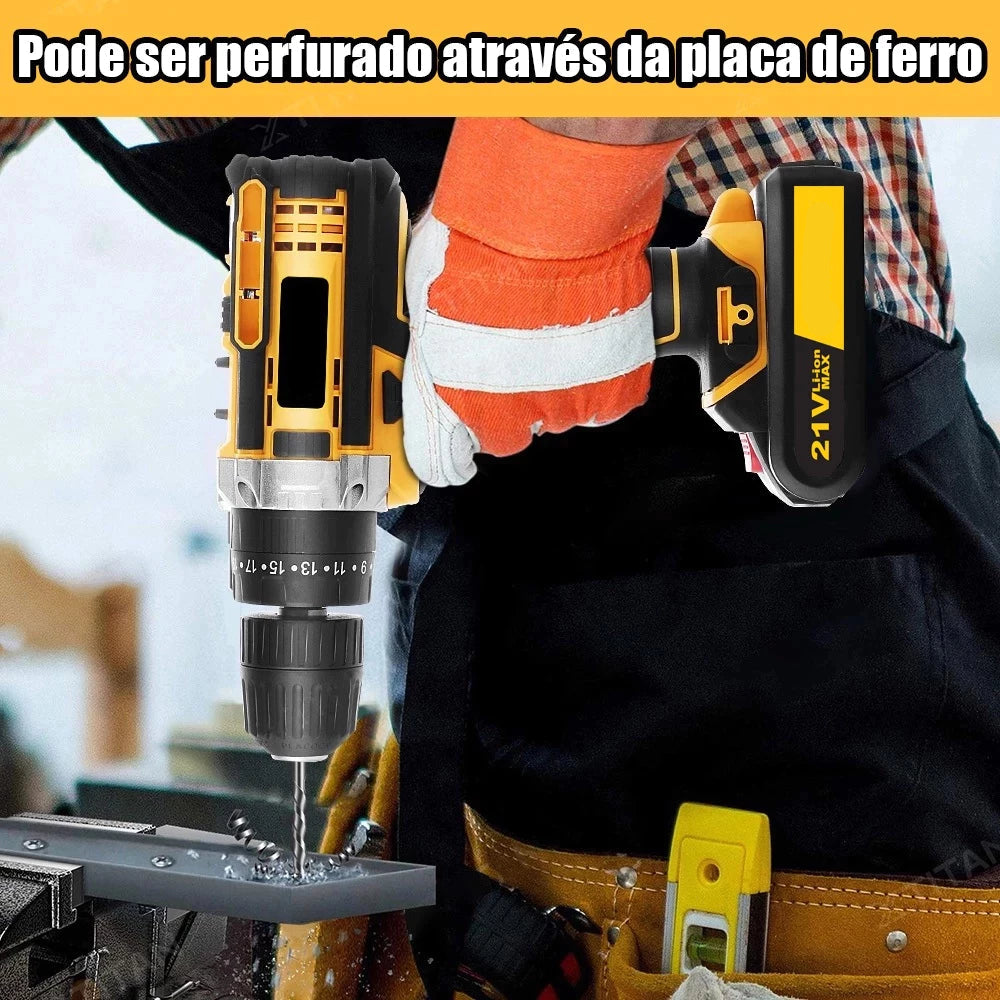 Furadeira e Parafusadeira de Impacto 21V - 2 Baterias 6500mAh