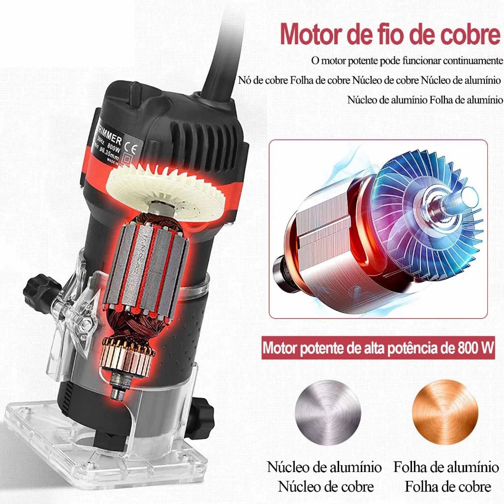 Tupia Manual Laminadora 800W 6mm - Kit com 15 Fresas