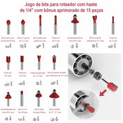 Tupia Manual Laminadora 800W 6mm - Kit com 15 Fresas
