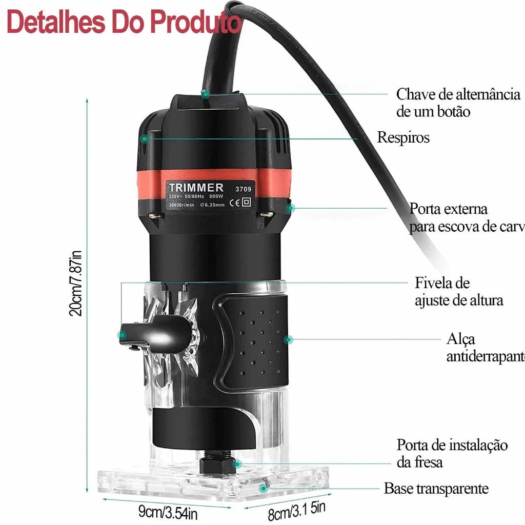 Tupia Manual Laminadora 800W 6mm - Kit com 15 Fresas