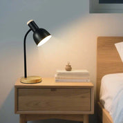 Luminária de Mesa Moderna com Base de Madeira