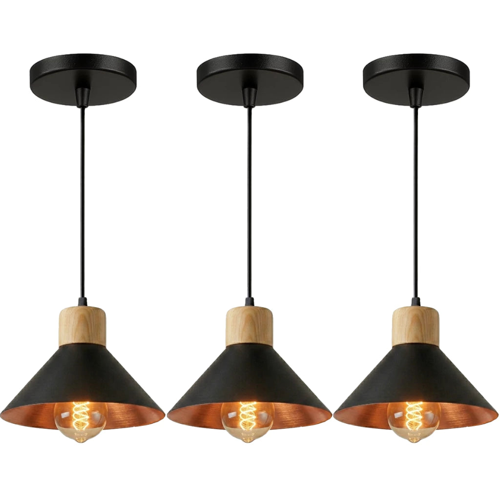Pendente de Teto Moderno com Detalhe em Madeira - Lighture