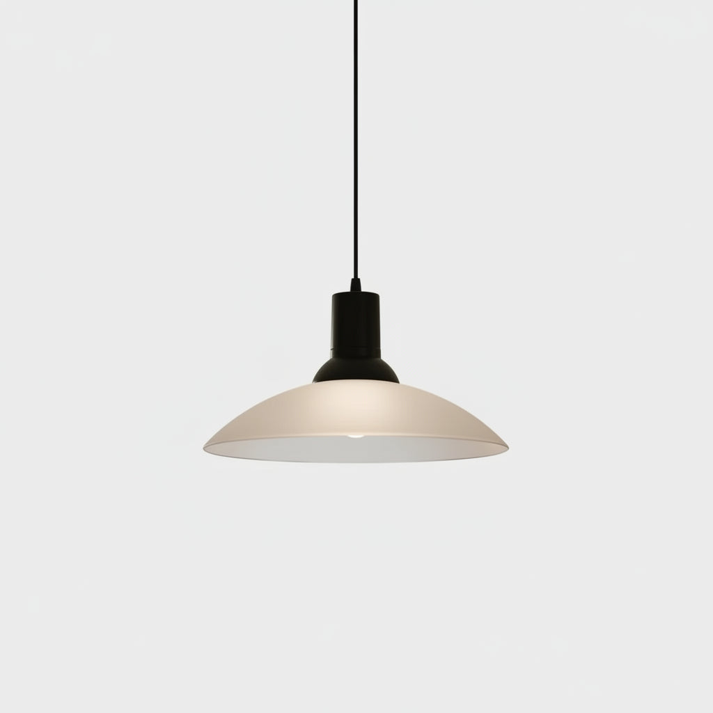 Pendente Chapéu Vidro Ice Branco, Acabamento Preto, Cabo Ajustável