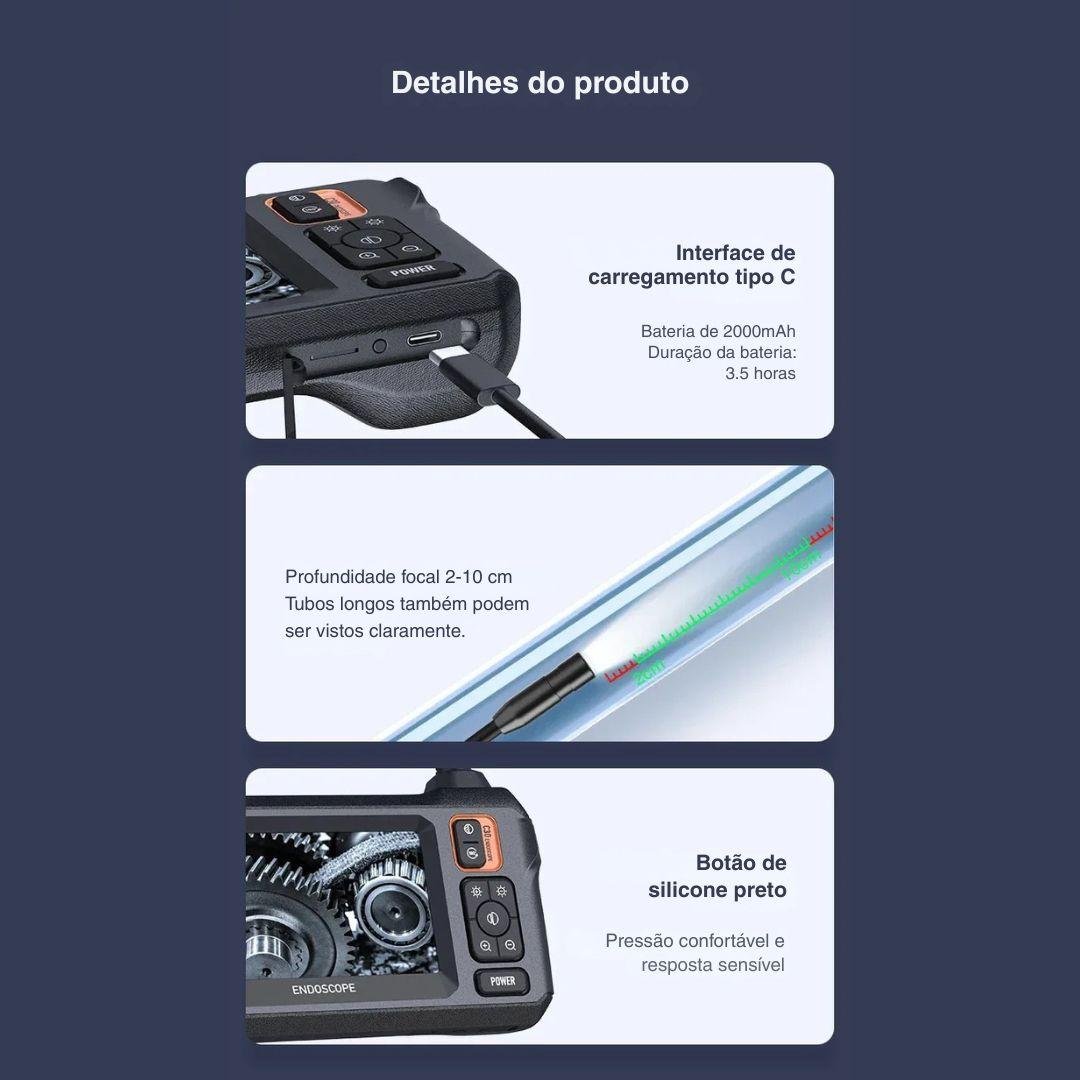 Câmera Endoscópica Full HD 1080P com Tela IPS e Proteção IP67 - Akada Brasil