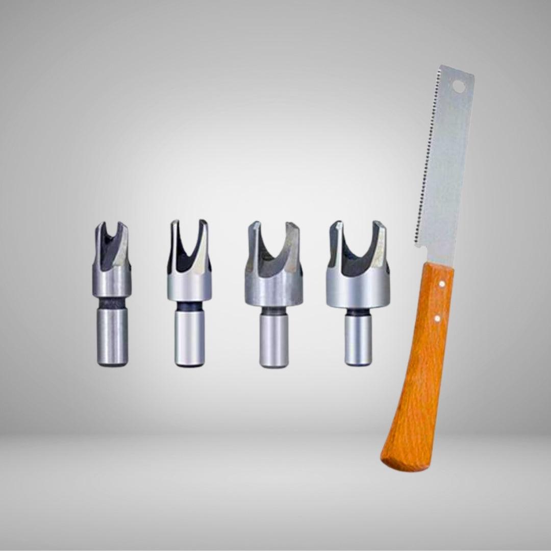 Kit 4 Brocas Garras para Fazer Cavilhas Plugdrill + Serrote Japonês 150mm - Akada Brasil