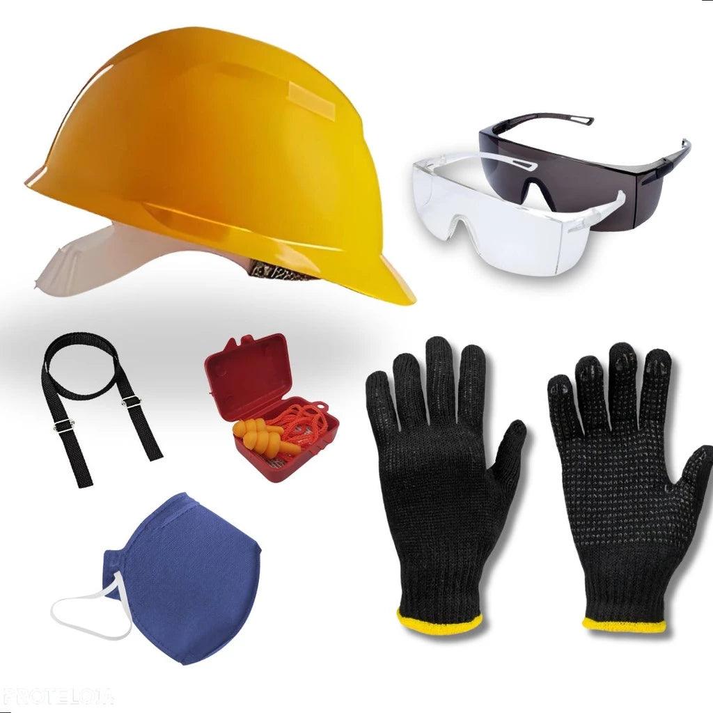 Kit EPI para Obra - Capacete, Óculos de Proteção, Protetor Auricular e Luvas de Segurança - Akada Brasil
